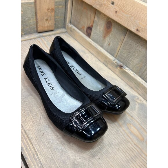 Anne Klein Iflex Black Ballet Flats With Buckle Accent 8M Slip On - Picture 2 of 7